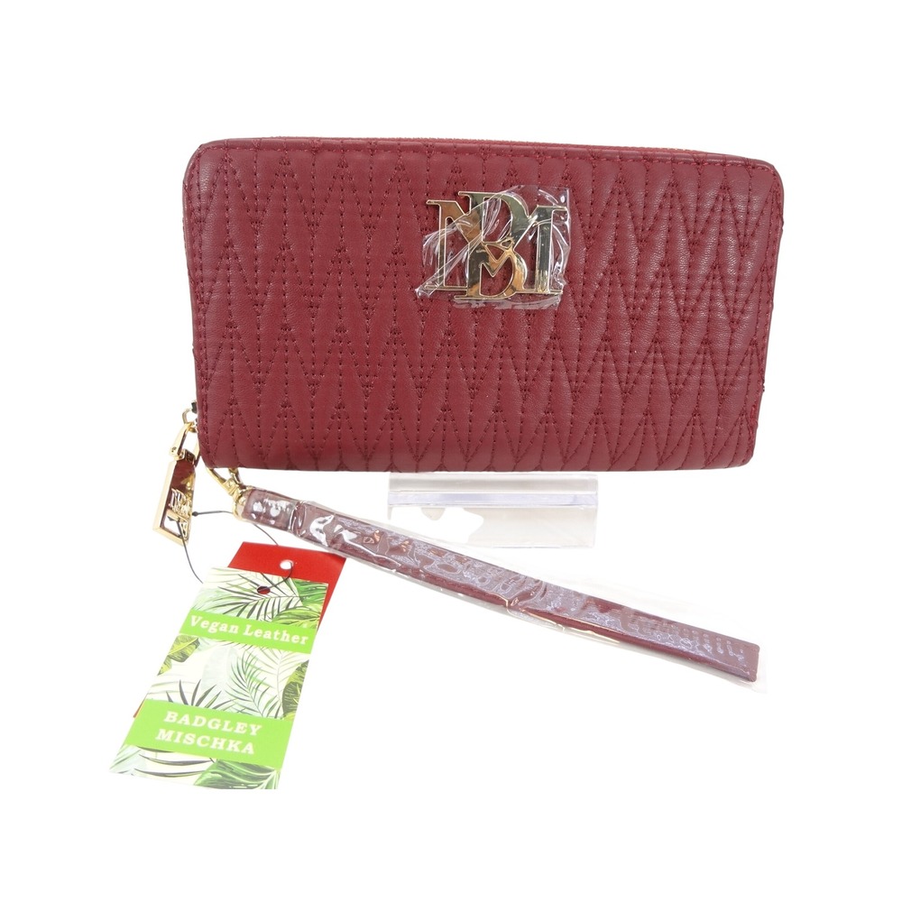 Badgley Mischka Long Wallet Wristlet Wine NEW Quilted Phone Pocket